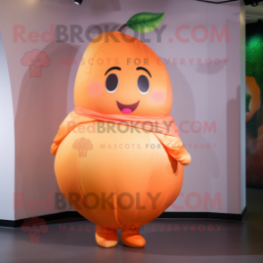 Peach Apricot mascot costume character dressed with a Bodysuit and Wraps