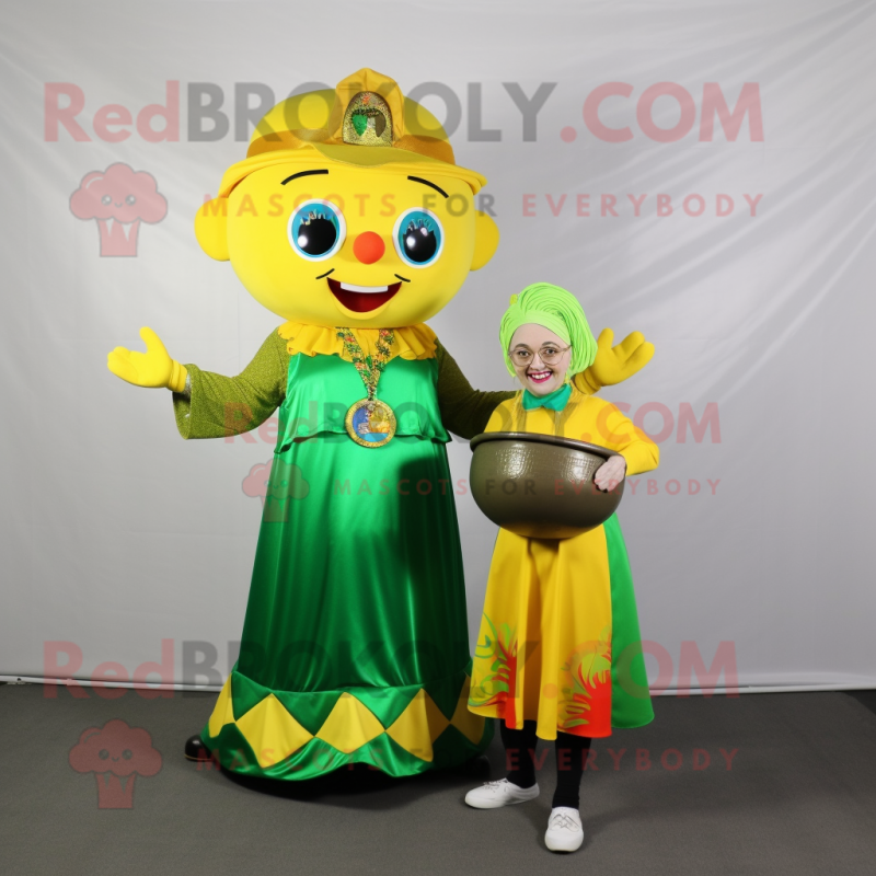 nan Pot Of Gold mascot costume character dressed with a Maxi Skirt and Keychains nan Pot Of Gold mascot costume character dressed with a Maxi Skirt and Keychains