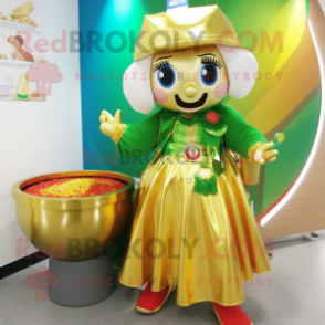 nan Pot Of Gold mascot costume character dressed with a Maxi Skirt and Keychains