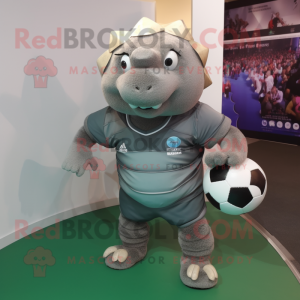 Silver Glyptodon mascot costume character dressed with a Rugby Shirt and Beanies