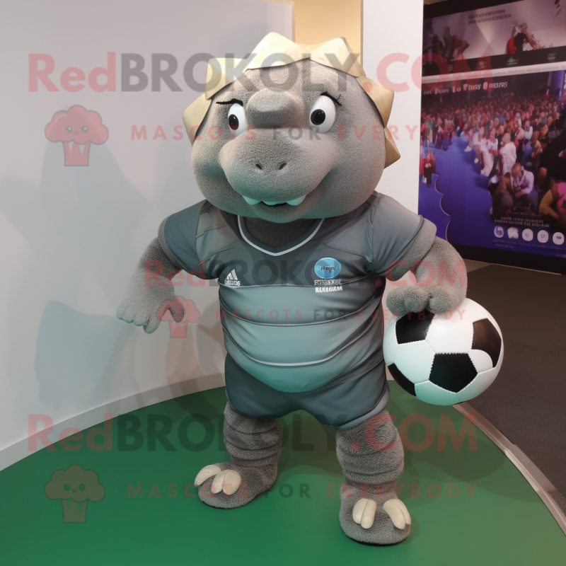 Silver Glyptodon mascot costume character dressed with a Rugby Shirt and Beanies