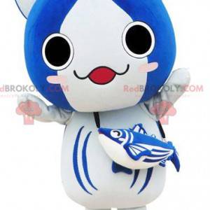 Grande mascote de gato azul e branco mangá - Redbrokoly.com