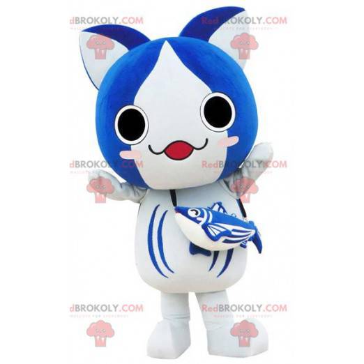 Grande mascote de gato azul e branco mangá - Redbrokoly.com