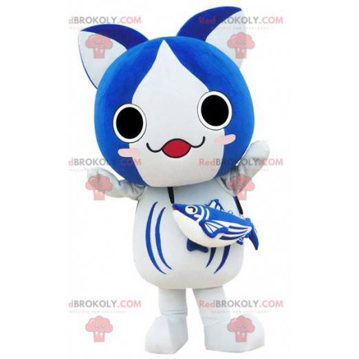 Grote blauwe en witte kat mascotte manga manier - Redbrokoly.com