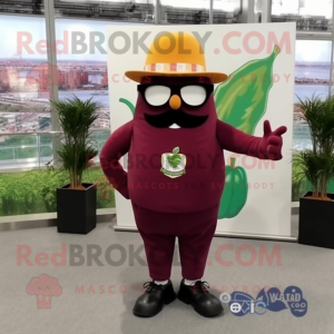 Maroon Squash mascot costume character dressed with a Suit Pants and Sunglasses