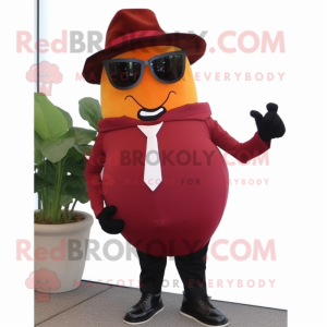 Maroon Squash mascot costume character dressed with a Suit Pants and Sunglasses