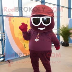 Maroon Squash mascot costume character dressed with a Suit Pants and Sunglasses