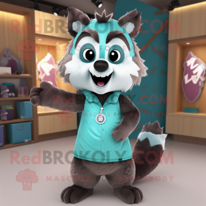 Teal Raccoon maskot kostym...