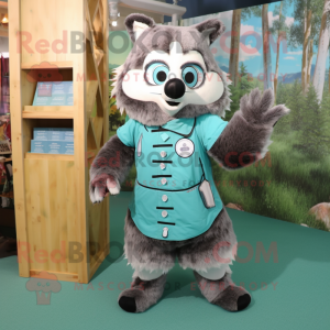 Teal Raccoon maskot kostym...