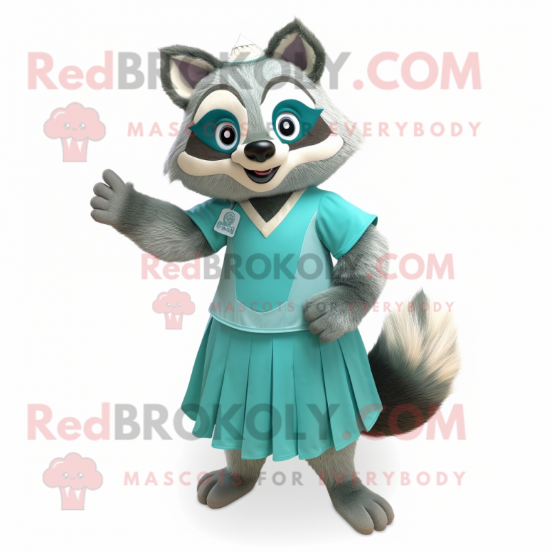 Teal Raccoon mascot costume character dressed with a Dress and Foot pads