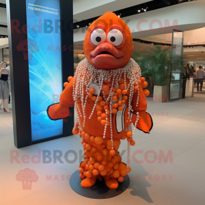 Rust Clown Fish mascot costume character dressed with a Suit and Necklaces