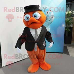 Rust Clown Fish mascot costume character dressed with a Suit and Necklaces