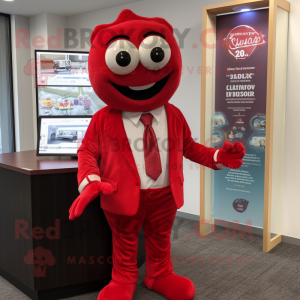 Red Attorney mascot costume character dressed with a Playsuit and Necklaces