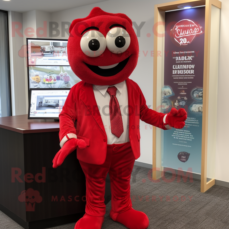Red Attorney mascot costume character dressed with a Playsuit and Necklaces Red Attorney mascot costume character dressed with a Playsuit and Necklaces