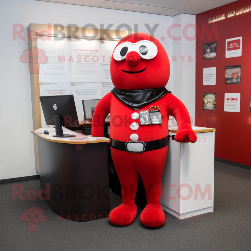 Red Attorney mascot costume character dressed with a Playsuit and Necklaces Red Attorney mascot costume character dressed with a Playsuit and Necklaces