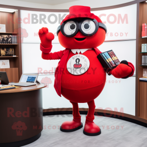 Red Attorney mascot costume character dressed with a Playsuit and Necklaces