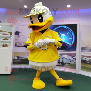 Lemon Yellow Swans mascot costume character dressed with a Baseball Tee and Digital watches