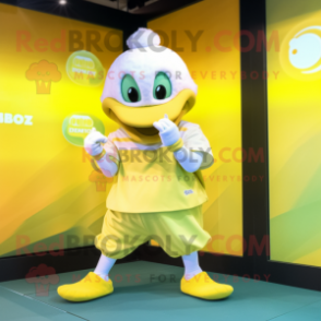 Lemon Yellow Swans mascot costume character dressed with a Baseball Tee and Digital watches