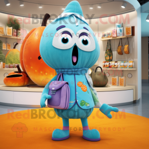 Cyan Apricot mascot costume character dressed with a Playsuit and Handbags