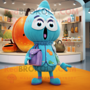 Cyan Apricot mascot costume character dressed with a Playsuit and Handbags