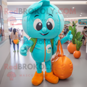 Cyan Apricot mascot costume character dressed with a Playsuit and Handbags