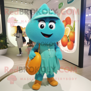 Cyan Apricot mascot costume character dressed with a Playsuit and Handbags