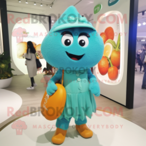 Cyan Apricot mascot costume character dressed with a Playsuit and Handbags