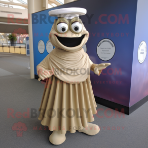 Tan Oyster mascot costume character dressed with a Maxi Skirt and Cufflinks
