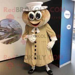 Tan Oyster mascot costume character dressed with a Maxi Skirt and Cufflinks