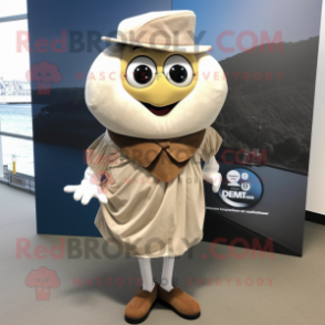 Tan Oyster mascot costume character dressed with a Maxi Skirt and Cufflinks