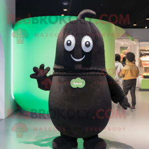 Black Cucumber mascot costume character dressed with a Sweatshirt and Handbags