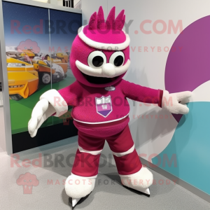 Magenta Ice Hockey Stick mascot costume character dressed with a Ball Gown and Bracelet watches