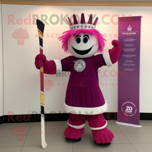 Magenta Ice Hockey Stick mascot costume character dressed with a Ball Gown and Bracelet watches