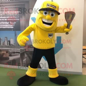 Yellow Knife Thrower mascot costume character dressed with a Henley Tee and Shoe clips