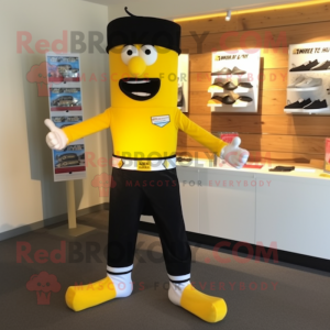 Yellow Knife Thrower mascot costume character dressed with a Henley Tee and Shoe clips