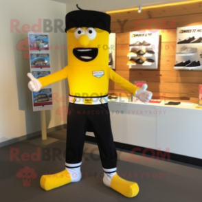 Yellow Knife Thrower mascot costume character dressed with a Henley Tee and Shoe clips