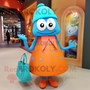 Cyan Orange mascot costume character dressed with a Pencil Skirt and Handbags