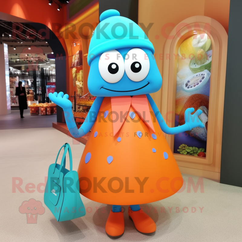 Cyan Orange mascot costume character dressed with a Pencil Skirt and Handbags Cyan Orange mascot costume character dressed with a Pencil Skirt and Handbags