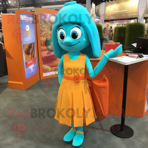 Cyan Orange mascot costume character dressed with a Pencil Skirt and Handbags