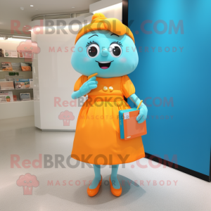 Cyan Orange mascot costume character dressed with a Pencil Skirt and Handbags