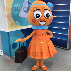 Cyan Orange mascot costume character dressed with a Pencil Skirt and Handbags