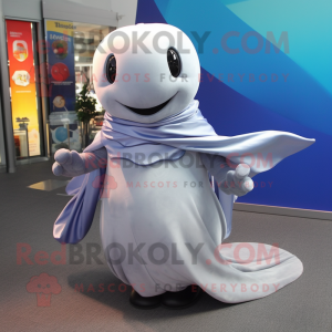 Silver Whale mascot costume character dressed with a Evening Gown and Scarf clips