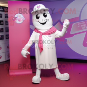 White Pink mascot costume character dressed with a Polo Tee and Shawl pins