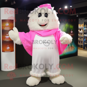 White Pink mascot costume character dressed with a Polo Tee and Shawl pins
