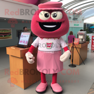 Pink Burgers mascot costume character dressed with a Henley Tee and Ties