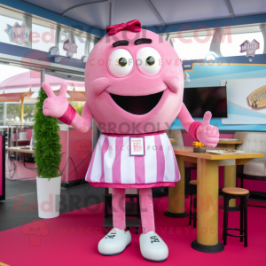 Pink Burgers mascot costume character dressed with a Henley Tee and Ties