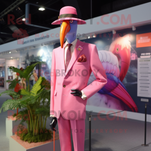 nan Flamingo mascot costume character dressed with a Blazer and Tie pins