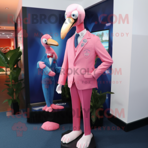 nan Flamingo mascot costume character dressed with a Blazer and Tie pins