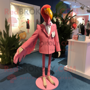 nan Flamingo mascot costume character dressed with a Blazer and Tie pins