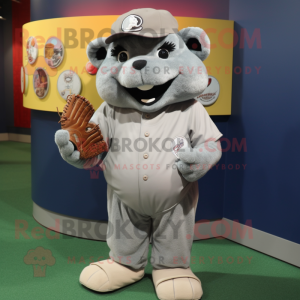 Gray Baseball Glove mascot costume character dressed with a Cover-up and Coin purses